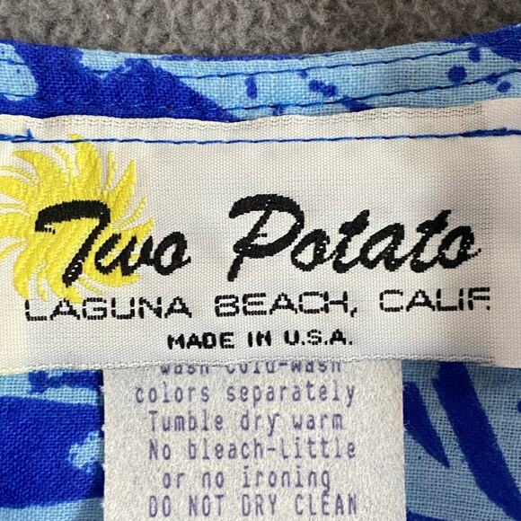 Vtg 80s 90s Two Potato Laguna Beach Midi Tiered Muumuu Dress M Cotton Blue NOS - Picture 15 of 16